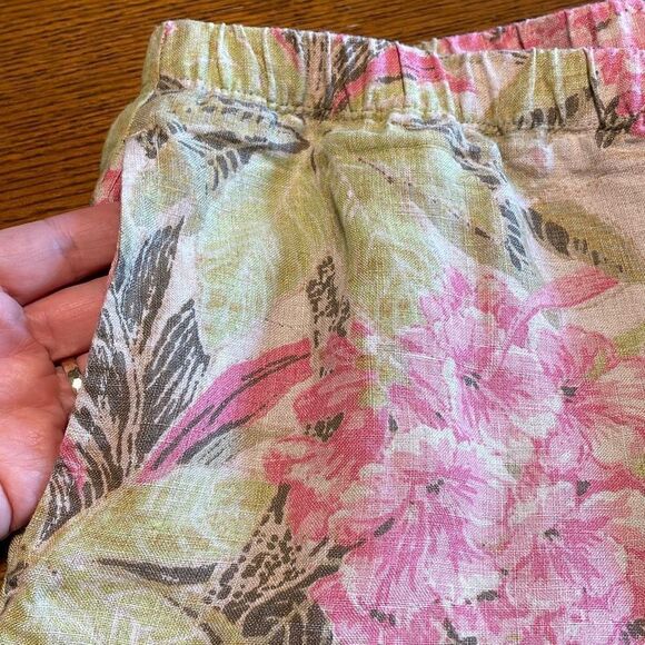 J. Jill linen floral print ankle or crop pants in pink, green, and beige size M - Picture 2 of 10